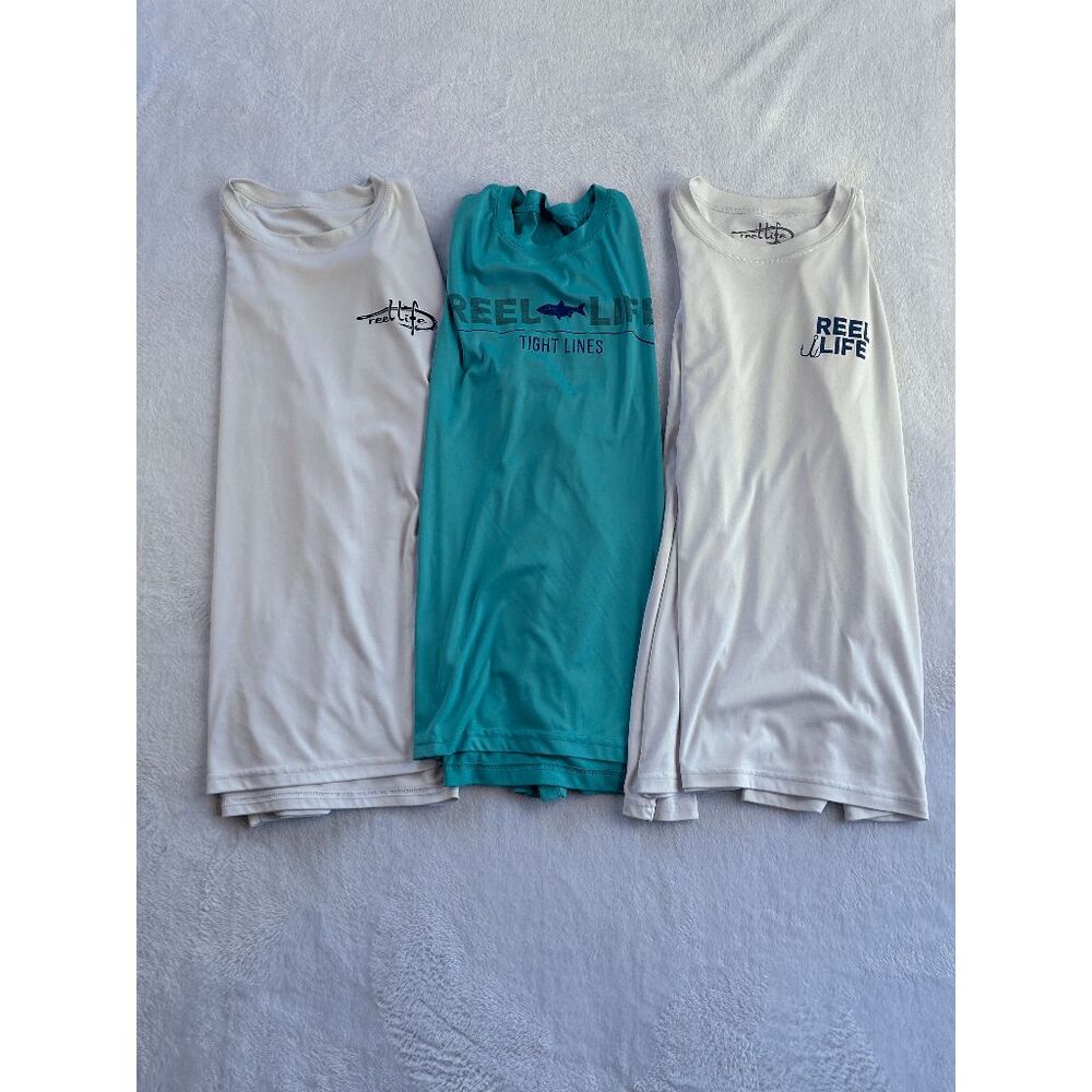 Reel Life Fishing Shirt Lot of Three, White/ Blue Long Sleeve Size L
